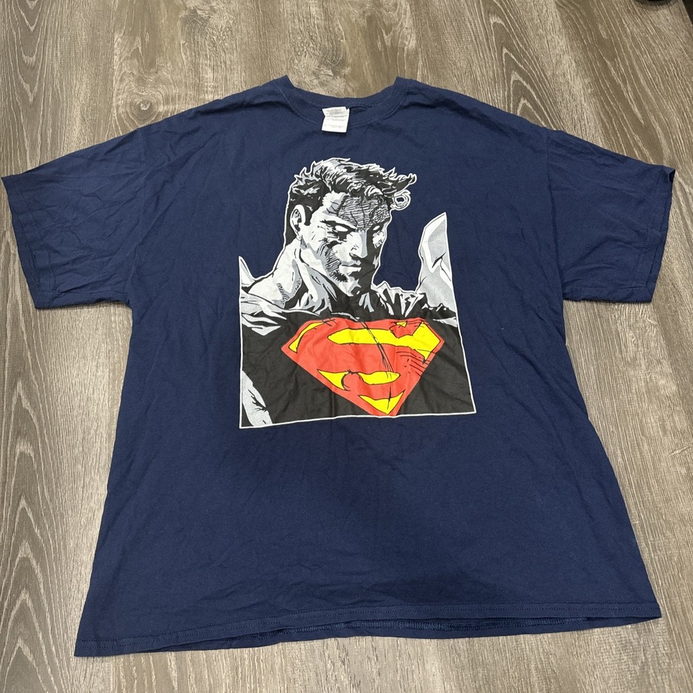 Vintage Y2k Superman T Shirt XL Gildan DC Comics Blue Red Logo Graphic Print